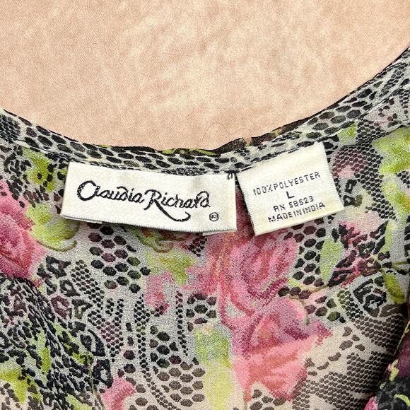 Claudia Richard Vintage 90s Sheer Floral Ruffled Blouse Mesh Geometric Fairycore - Picture 3 of 6